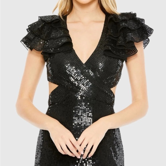 Mac Duggal 10829 NWT Sequined Ruffled Cut Out Lace Up Gown - Picture 3 of 7